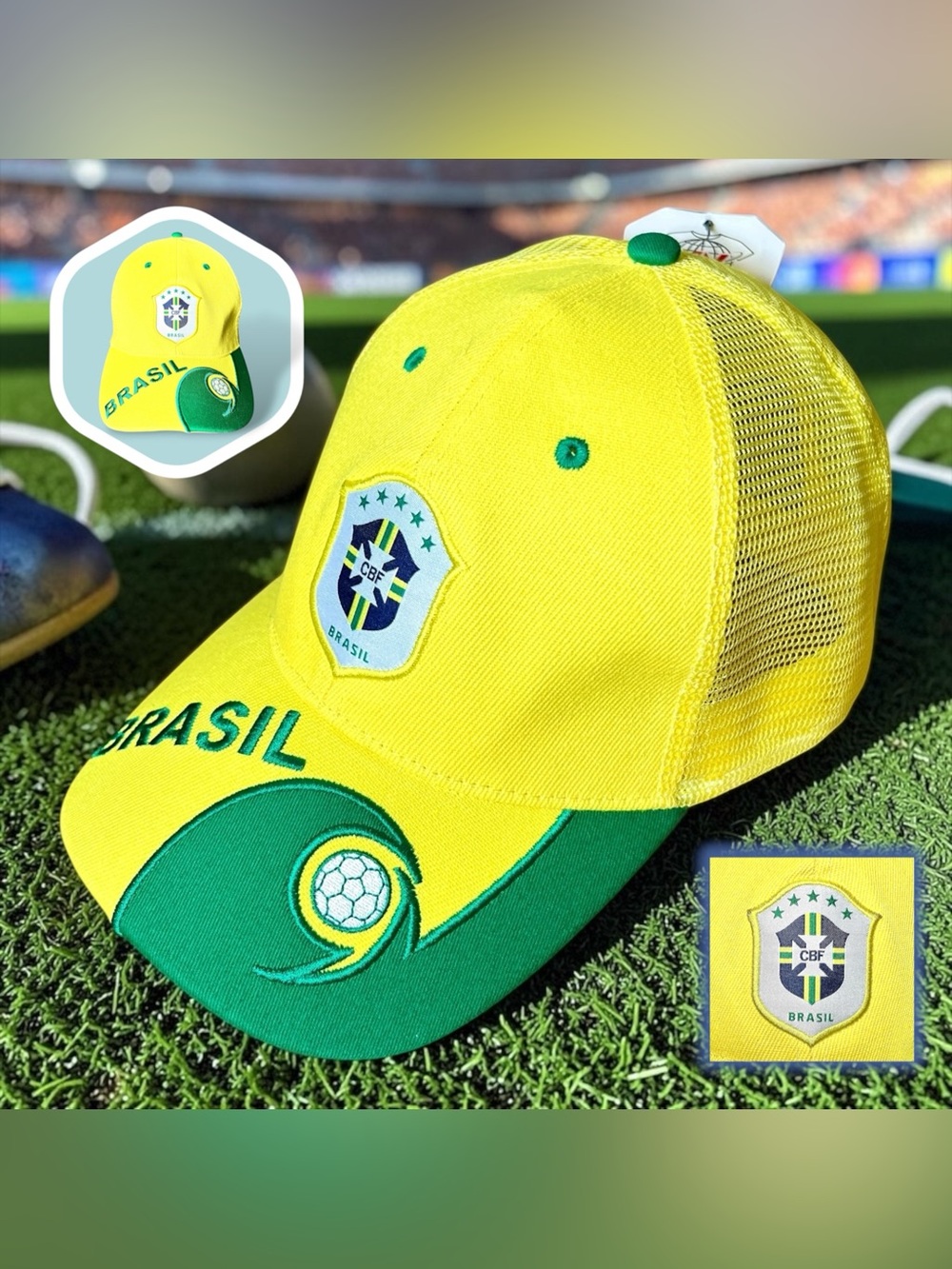 CBF Brazil National Soccer Team Fans Yellow Green Baseball Cap Hat Sz OS